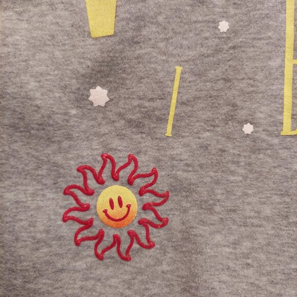 Hoodie womens M good vibrations colorful retro upbeat happy face sun boho hippie - Picture 10 of 16